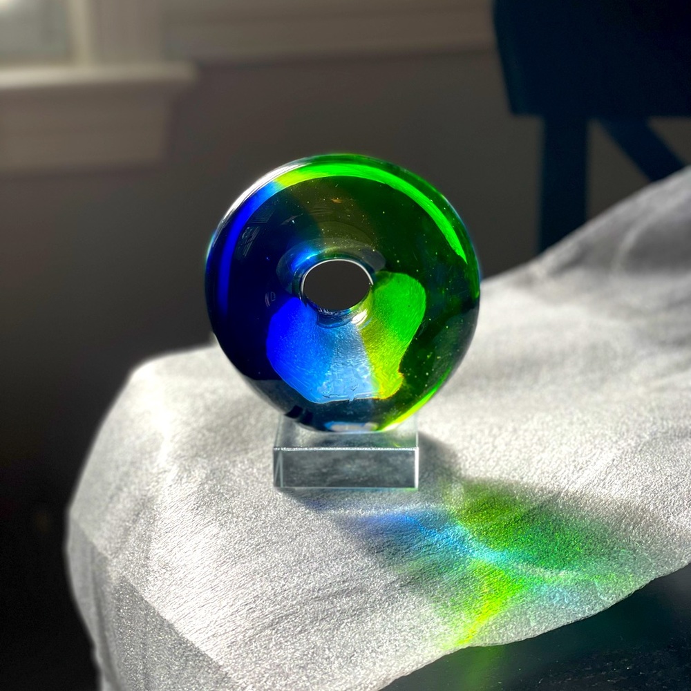 VTG Murano Glass Sommerso Sculpture Paperweight  Cobalt Blue & Green Hand Blown
